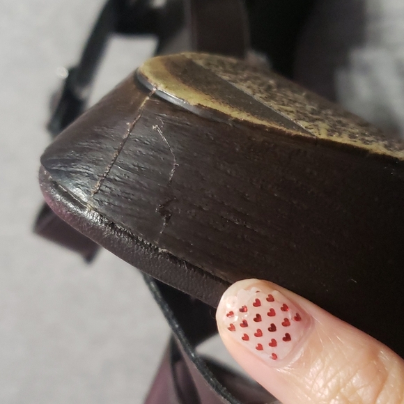 Y2K Early 2000's Callisto Strappy Chocolate Brown Faux Leather Wedge Heels - Picture 17 of 17